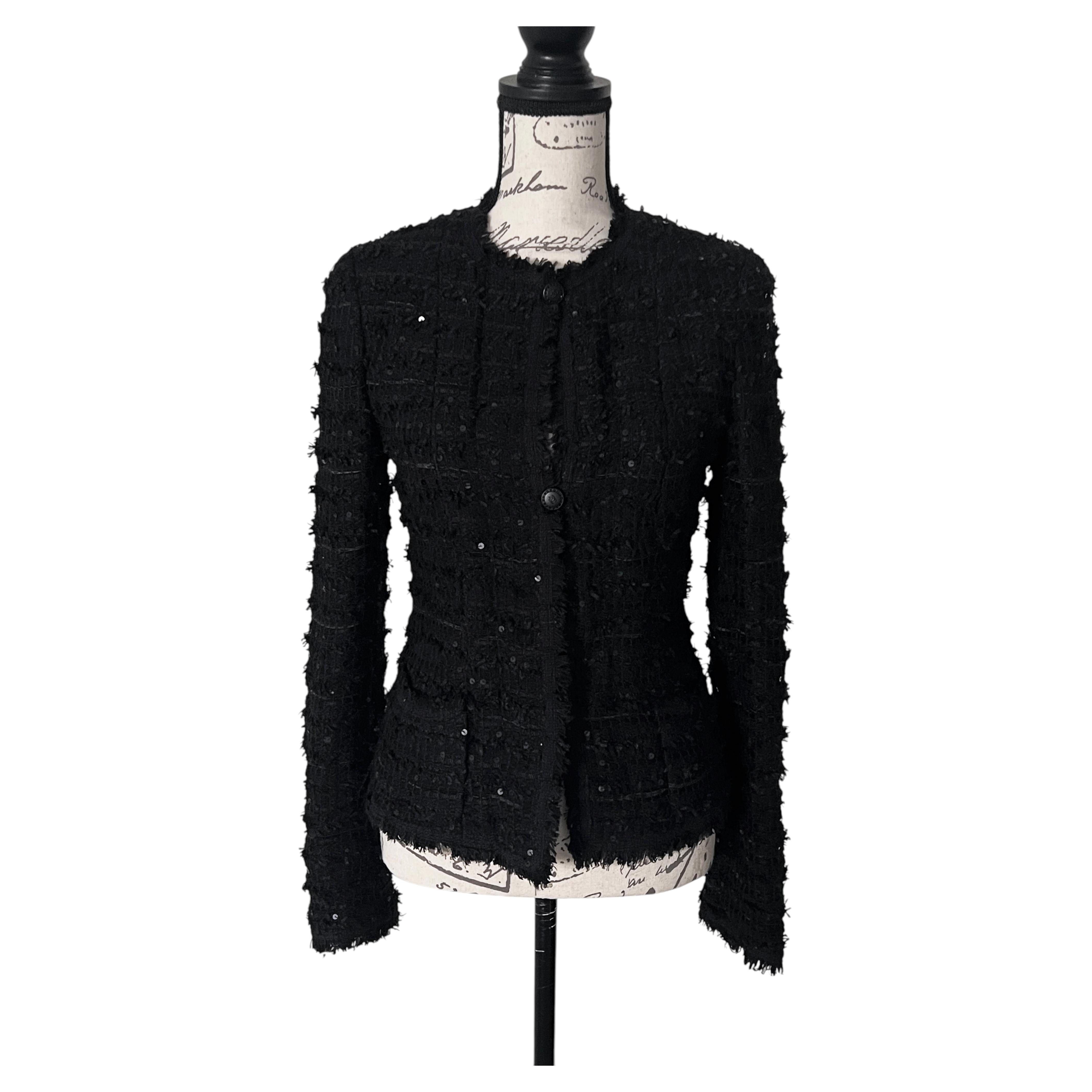 CHANEL Iconic Sequinned Black Tweed Jacket 40 FR