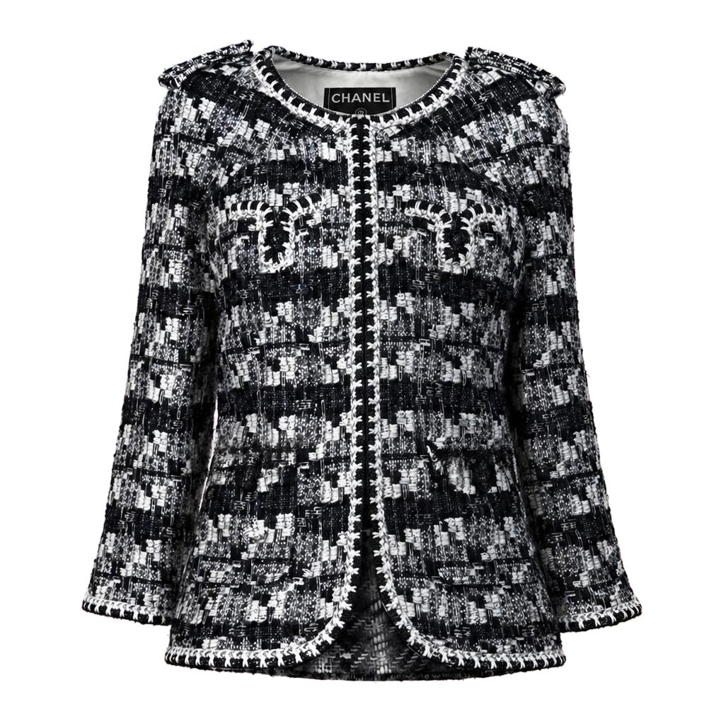 CHANEL Iconic Tweed Jacke mit geflochtenem Besatz und CC-Knöpfen 40 FR