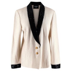 Chanel Iconic Vintage Ivory 
Black Embellished Knit Jacket - Size Medium