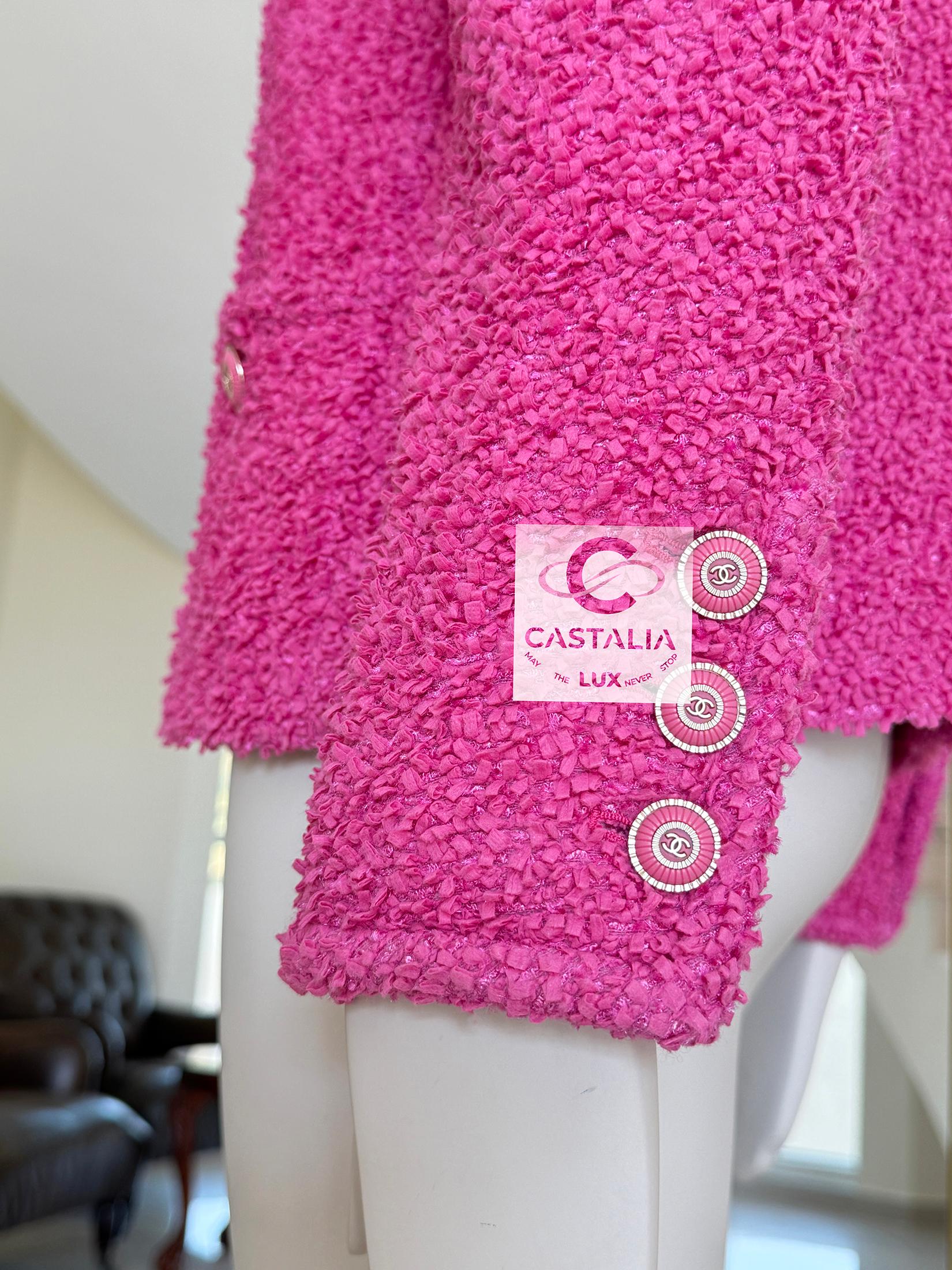 Chanel Iconic Vittoria Ceretti Style Fuchsia Tweed Jacket 38 FR For Sale 6