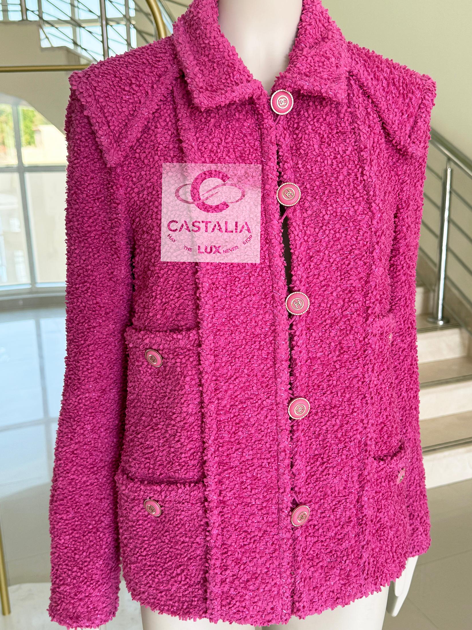 Chanel Iconic Vittoria Ceretti Stil Fuchsia Tweed Jacke 38 FR im Angebot 6