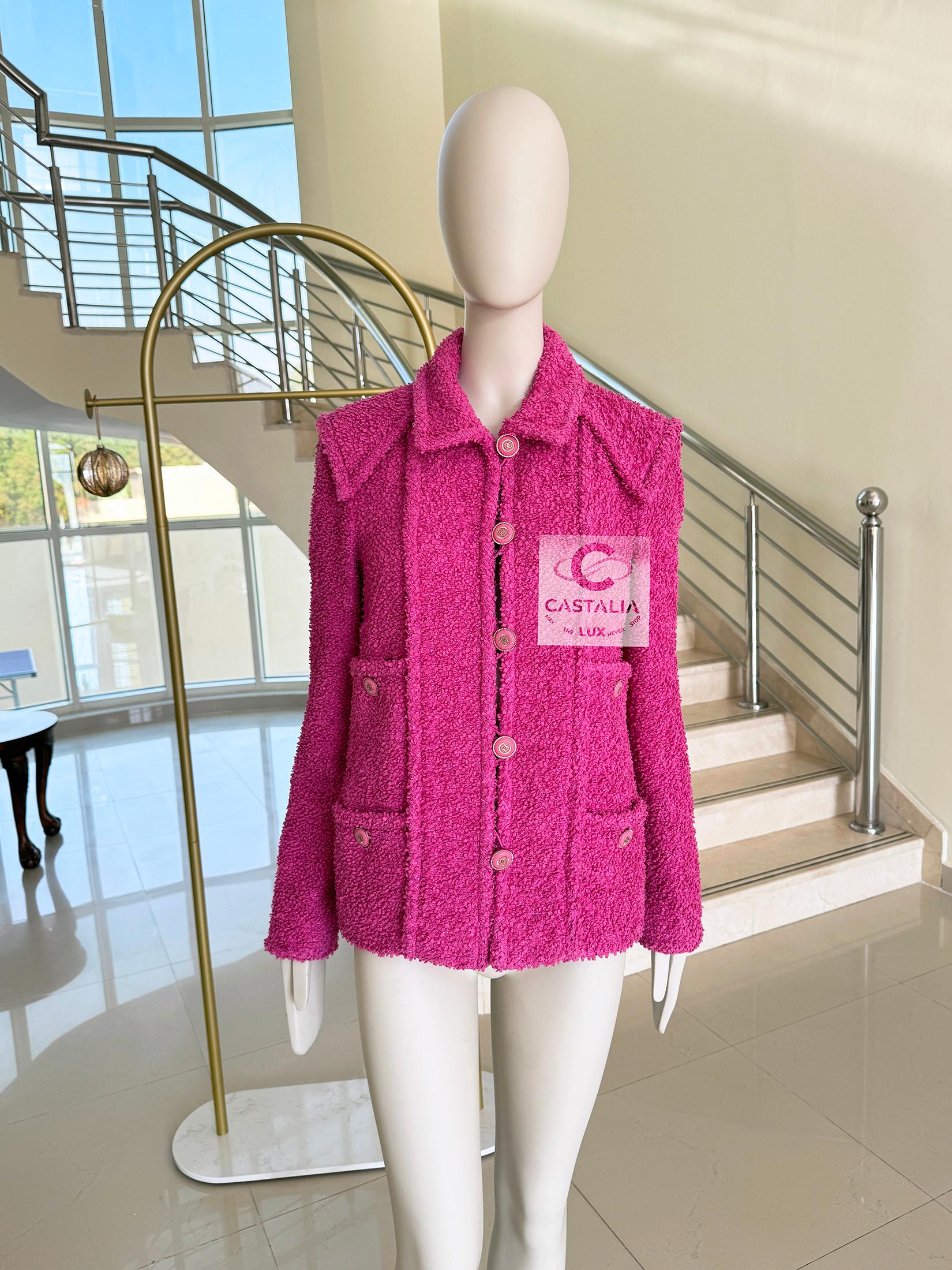 Chanel Iconic Vittoria Ceretti Style Fuchsia Tweed Jacket 38 FR For Sale 8