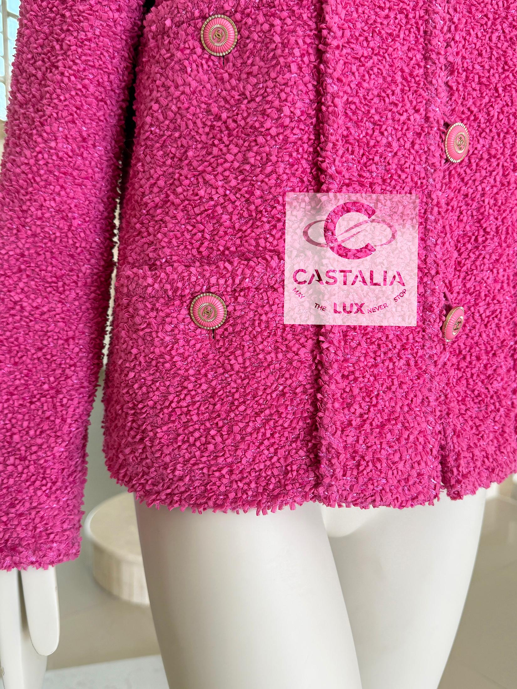 Chanel Iconic Vittoria Ceretti Style Fuchsia Tweed Jacket 38 FR For Sale 9