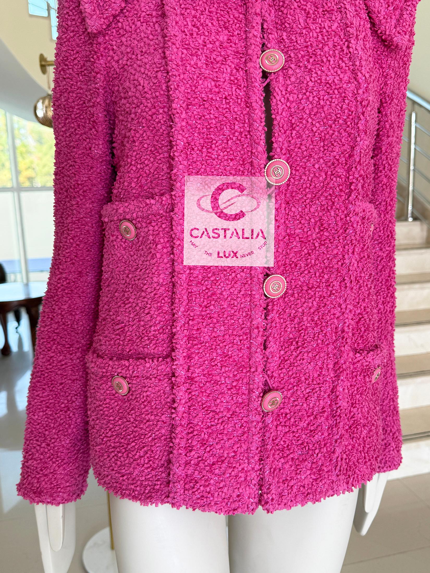 Chanel Iconic Vittoria Ceretti Style Fuchsia Tweed Jacket 38 FR For Sale 13