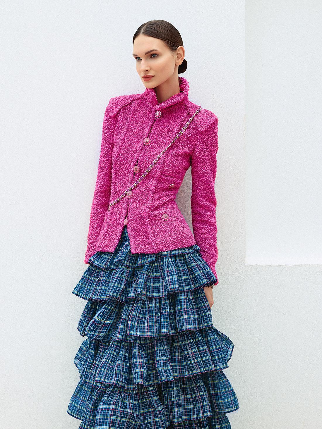 Chanel Iconic Vittoria Ceretti Stil Fuchsia Tweed Jacke 38 FR im Angebot 1