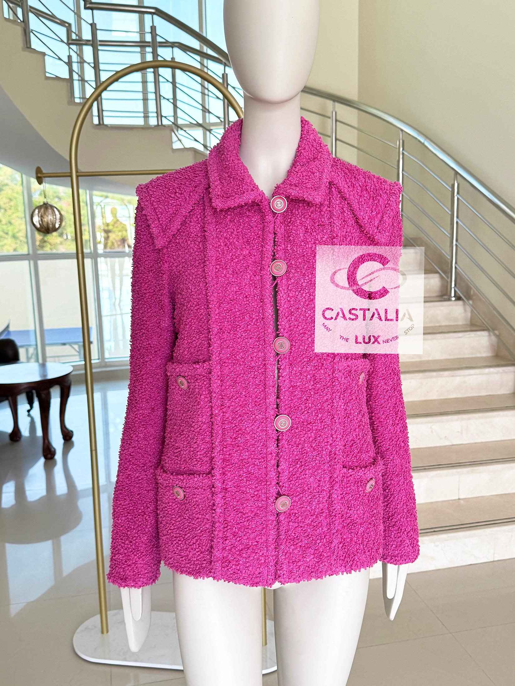 Chanel Iconic Vittoria Ceretti Style Fuchsia Tweed Jacket 38 FR 5