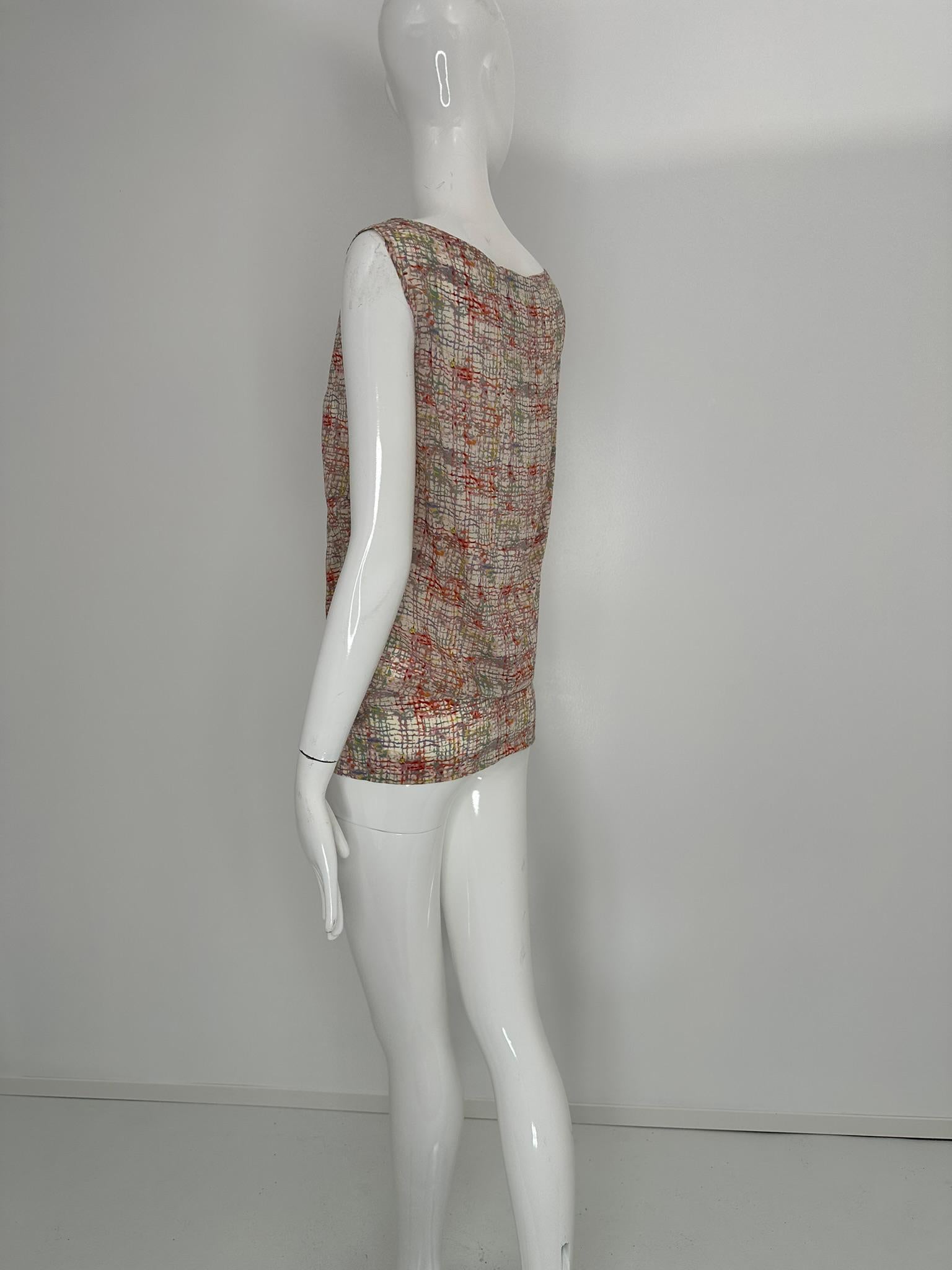 Chanel Identification 1999A Silk Tweed Print Pink Grey Cream Tunic Tank Top 36 en vente 5