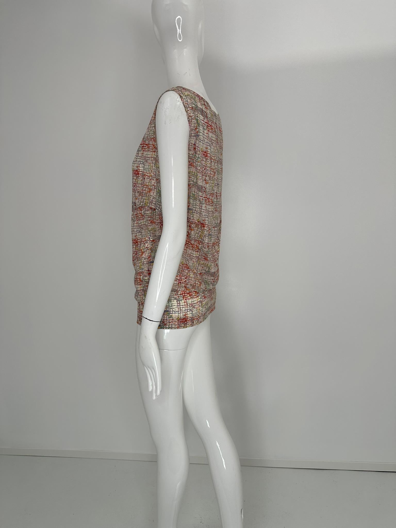 Chanel Identification 1999A Silk Tweed Print Pink Grey Cream Tunic Tank Top 36 en vente 6
