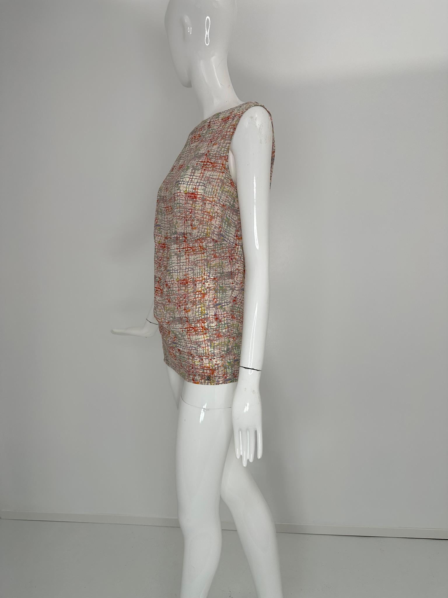 Chanel Identification 1999A Silk Tweed Print Pink Grey Cream Tunic Tank Top 36 en vente 7