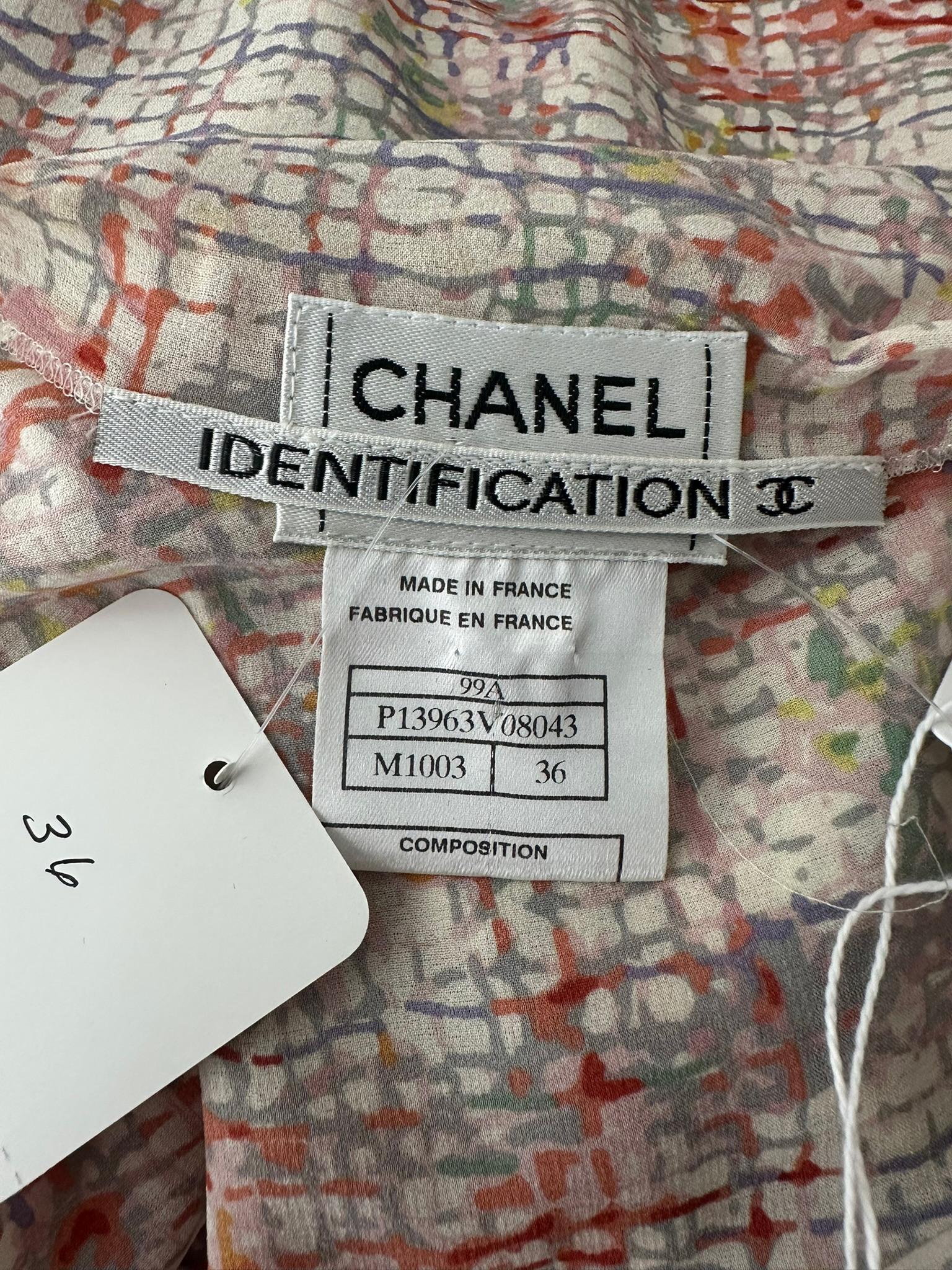 Chanel Identification 1999A Silk Tweed Print Pink Grey Cream Tunic Tank Top 36 en vente 9