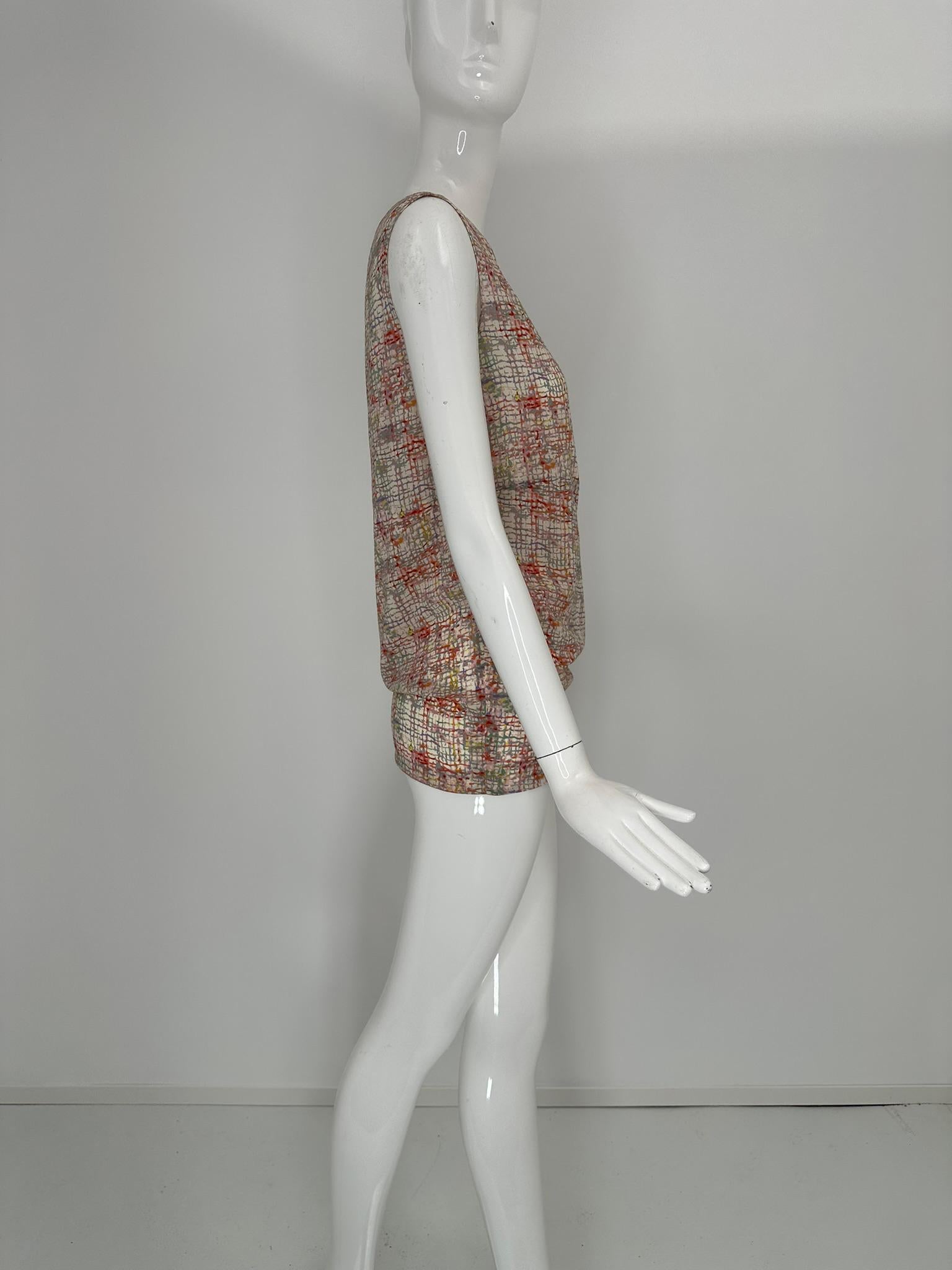 Chanel Identification 1999A Silk Tweed Print Pink Grey Cream Tunic Tank Top 36 Pour femmes en vente
