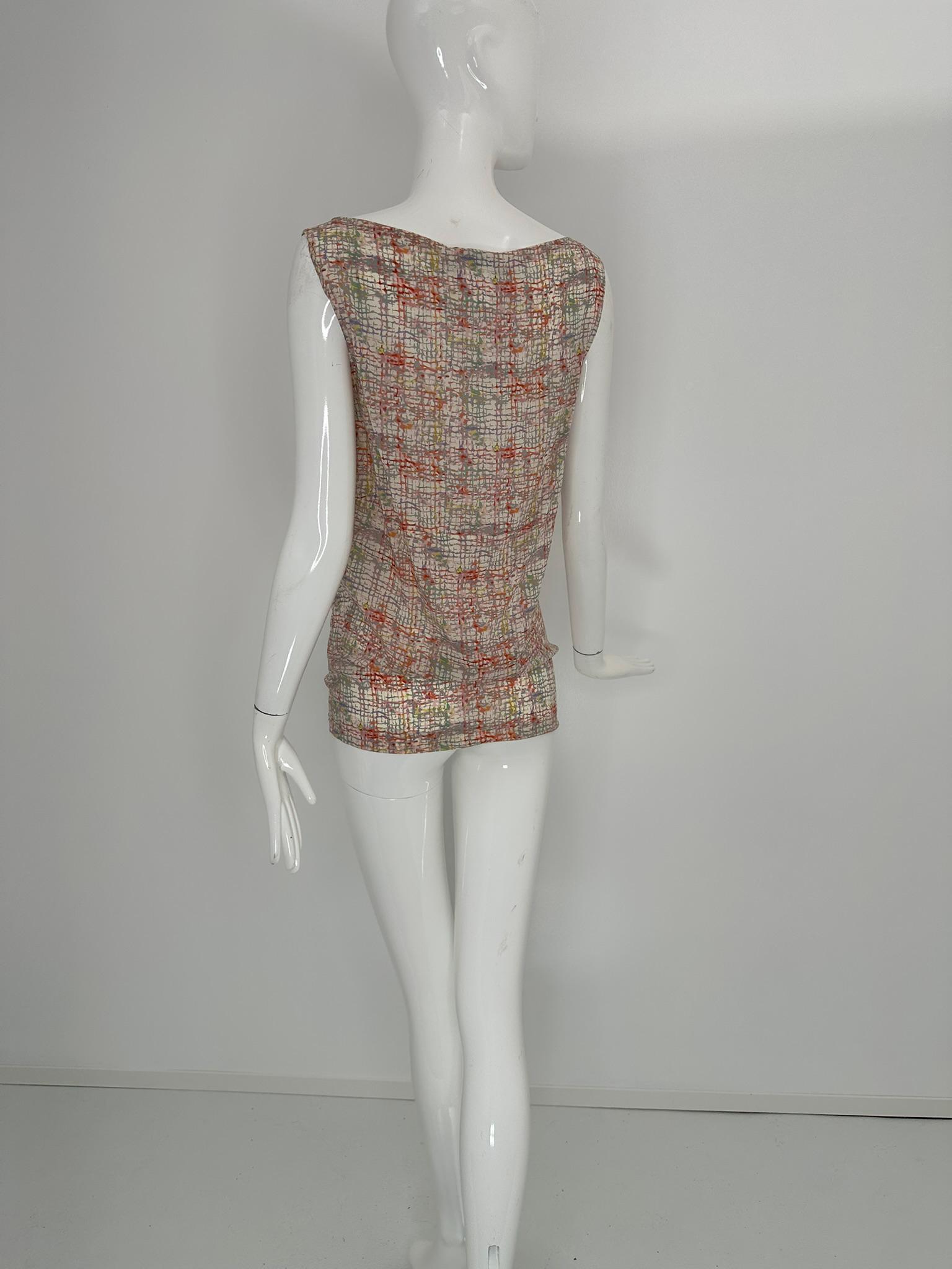 Chanel Identification 1999A Silk Tweed Print Pink Grey Cream Tunic Tank Top 36 en vente 4