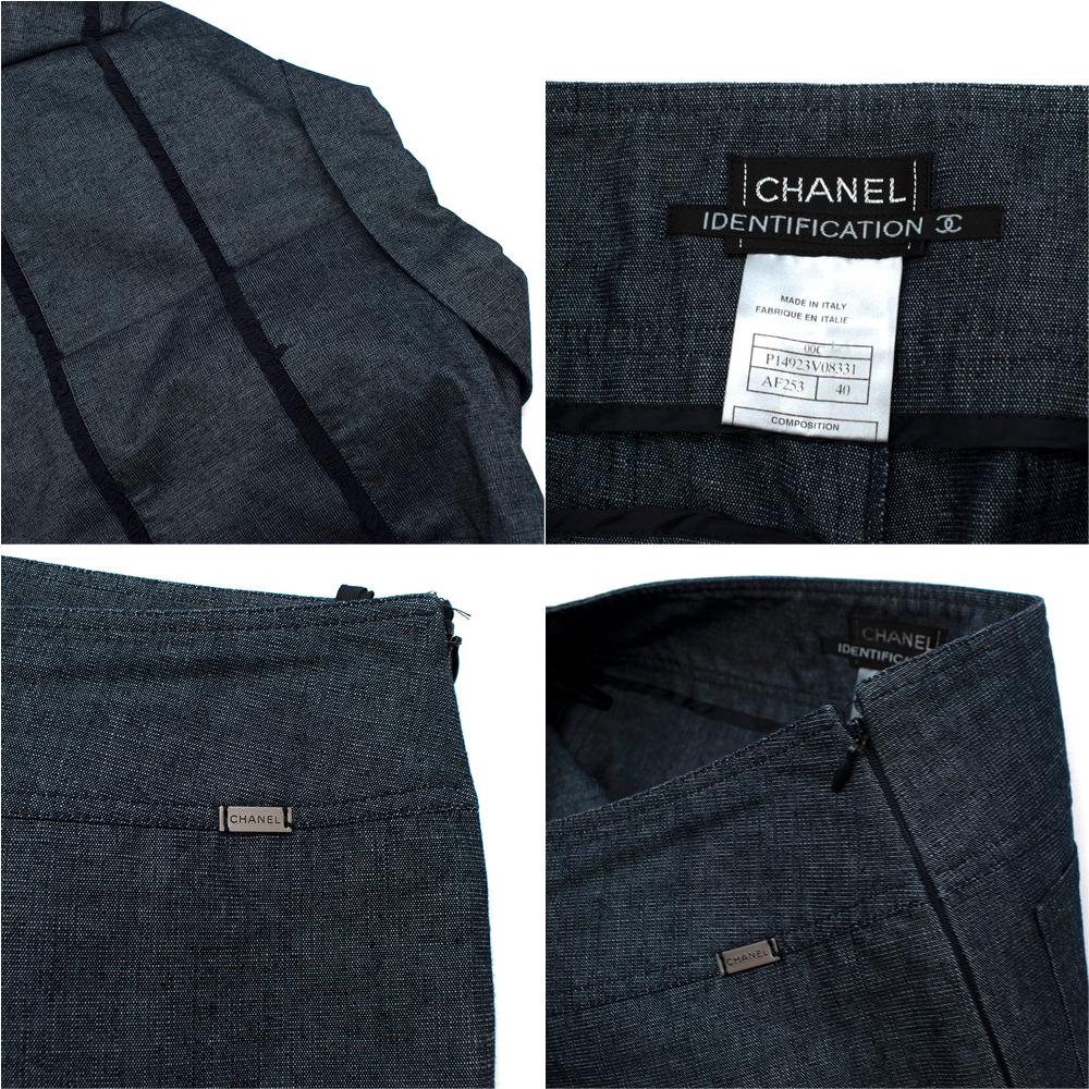 Chanel Identification Blue Denim Fringe Detail Trouser Suit - Size US 8 For Sale 1