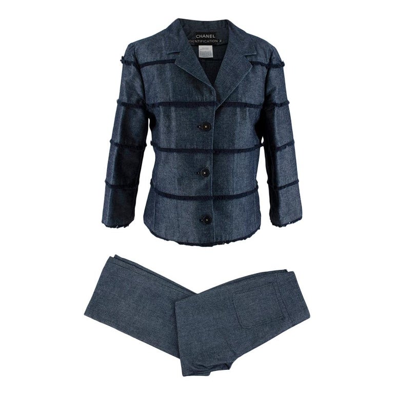 Chanel Identification Blue Denim Fringe Detail Trouser Suit - Size US 8
