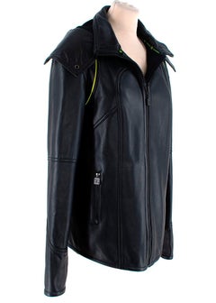 Chanel identifizierte schwarze Lederjacke mit Kapuze mit Kapuze - US 12