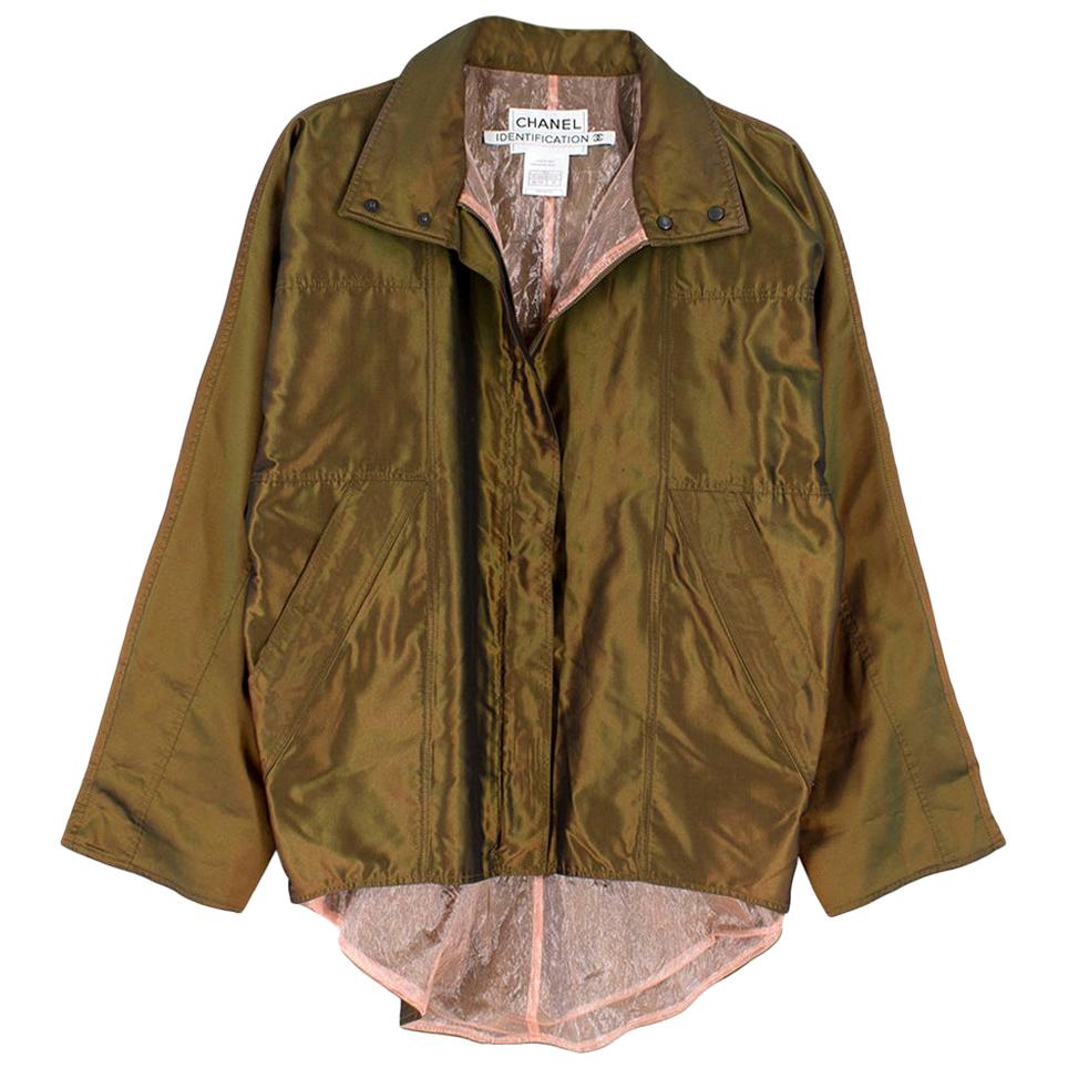 Chanel Identification Oversize Iridescent Silk Jacket - Size US 6 For Sale