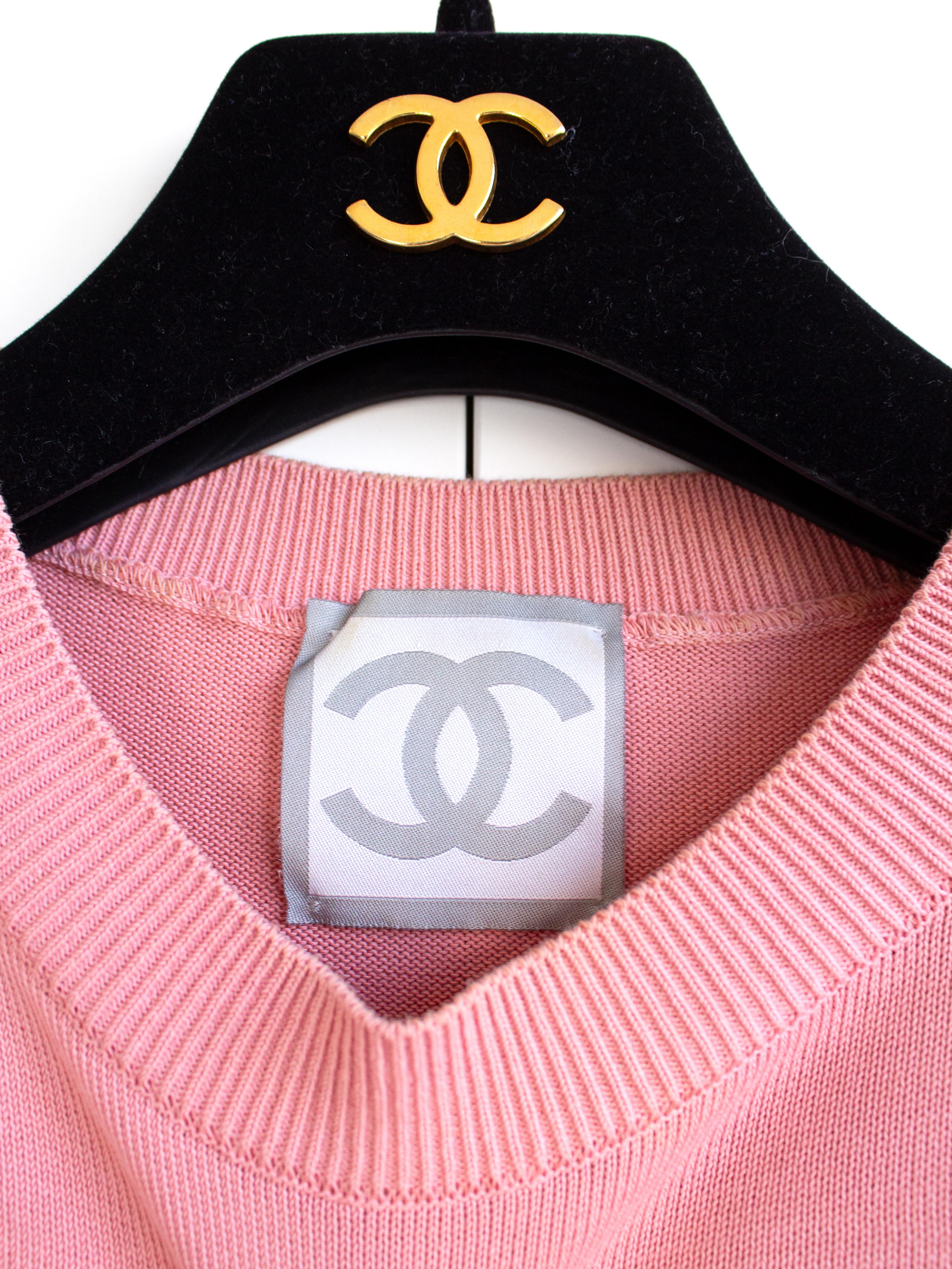Chanel Identification Vintage 2003 Pink Black Knit Y2K CC Logo Top T-Shirt 4