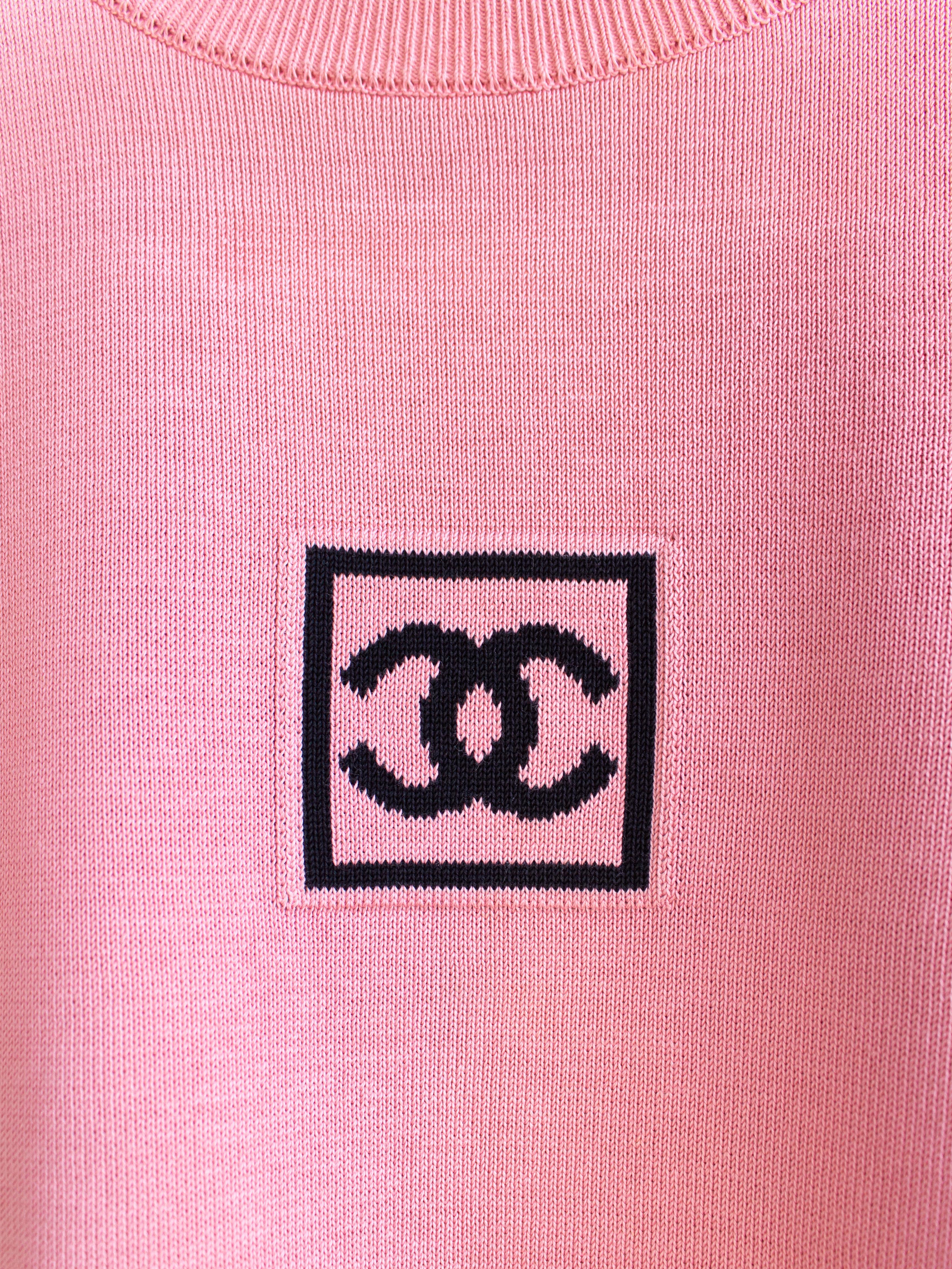Chanel Identification Vintage 2003 Pink Black Knit Y2K CC Logo Top T-Shirt 5