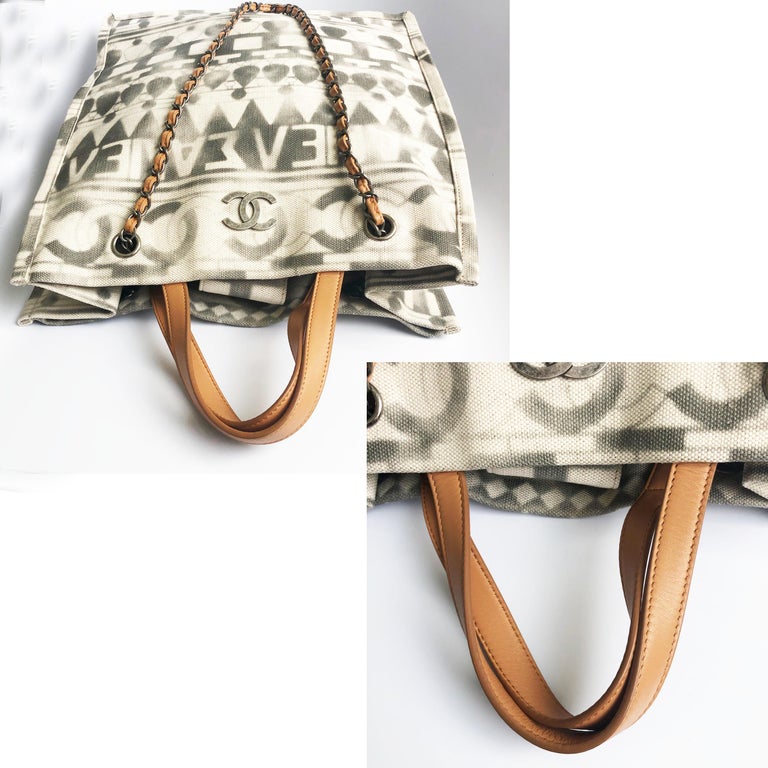 Chanel Iliad Large Tote Bag Canvas Leather 2018 Cruise Collection Greece Modern at 1stDibs