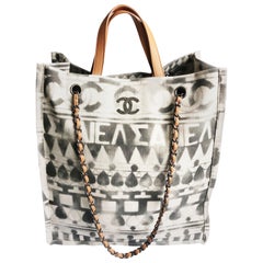 CHANEL Large Deauville Greek Iliad Beige Grey Canvas Tote