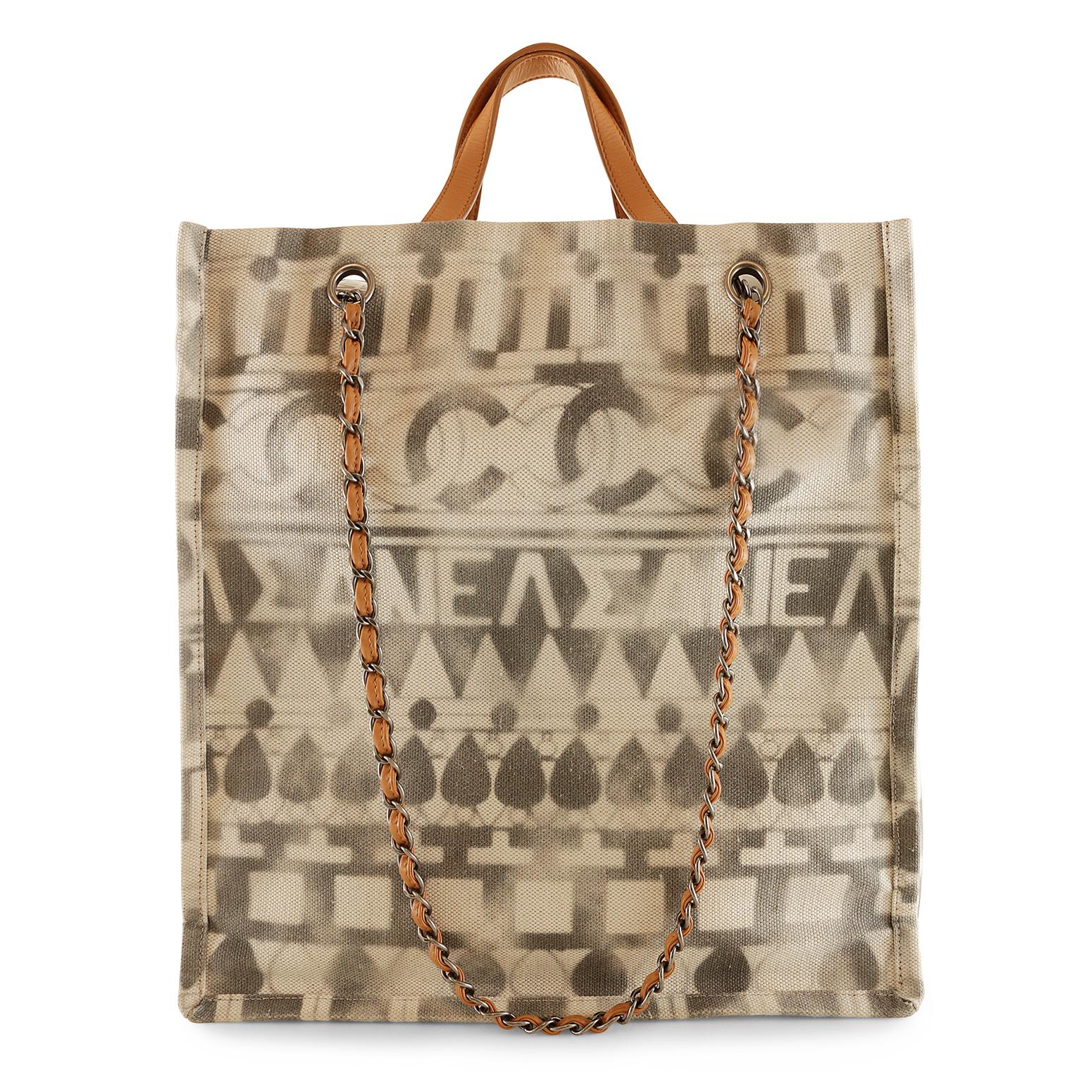 Brown Chanel Iliad Printed Shopper Tote