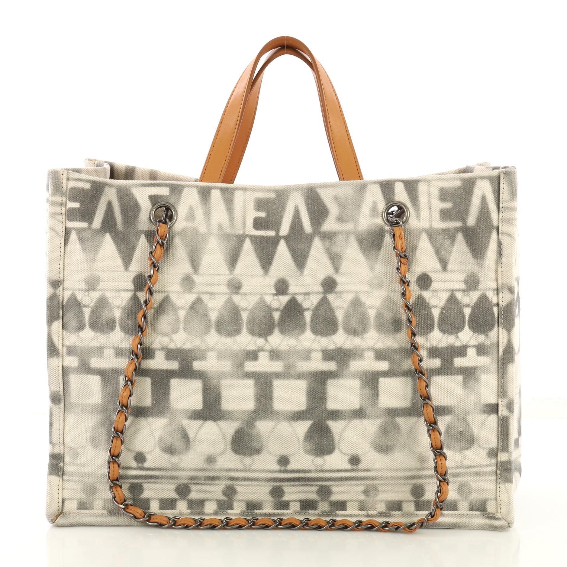 Beige Chanel Iliad Shopping Tote Printed Canvas Medium