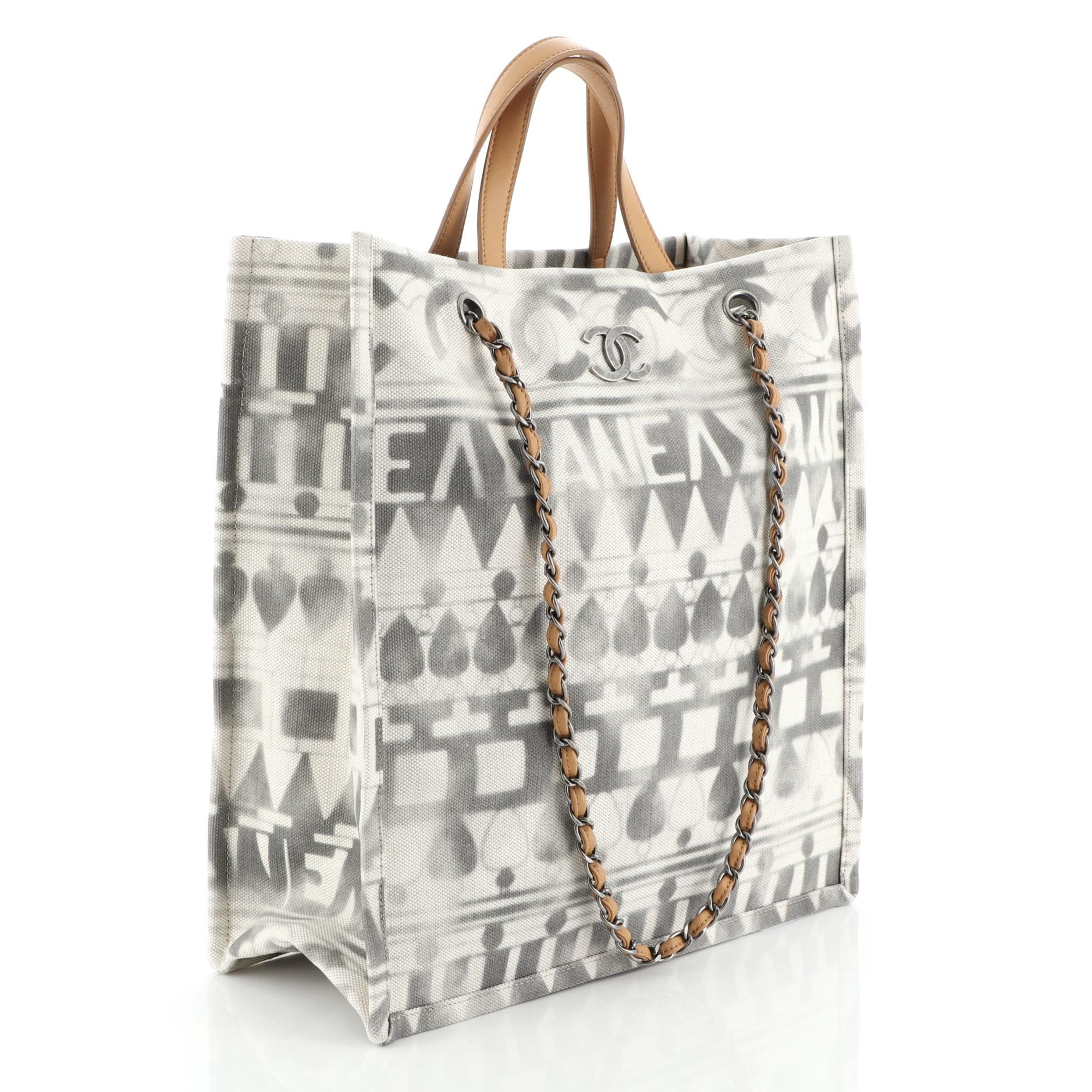 Gray Chanel Iliad Shopping Tote Printed Canvas Tall