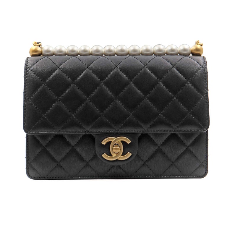 RARE! Chanel Limited Edition Black Bag With Pearls Pearl Flap Authentic NWT
