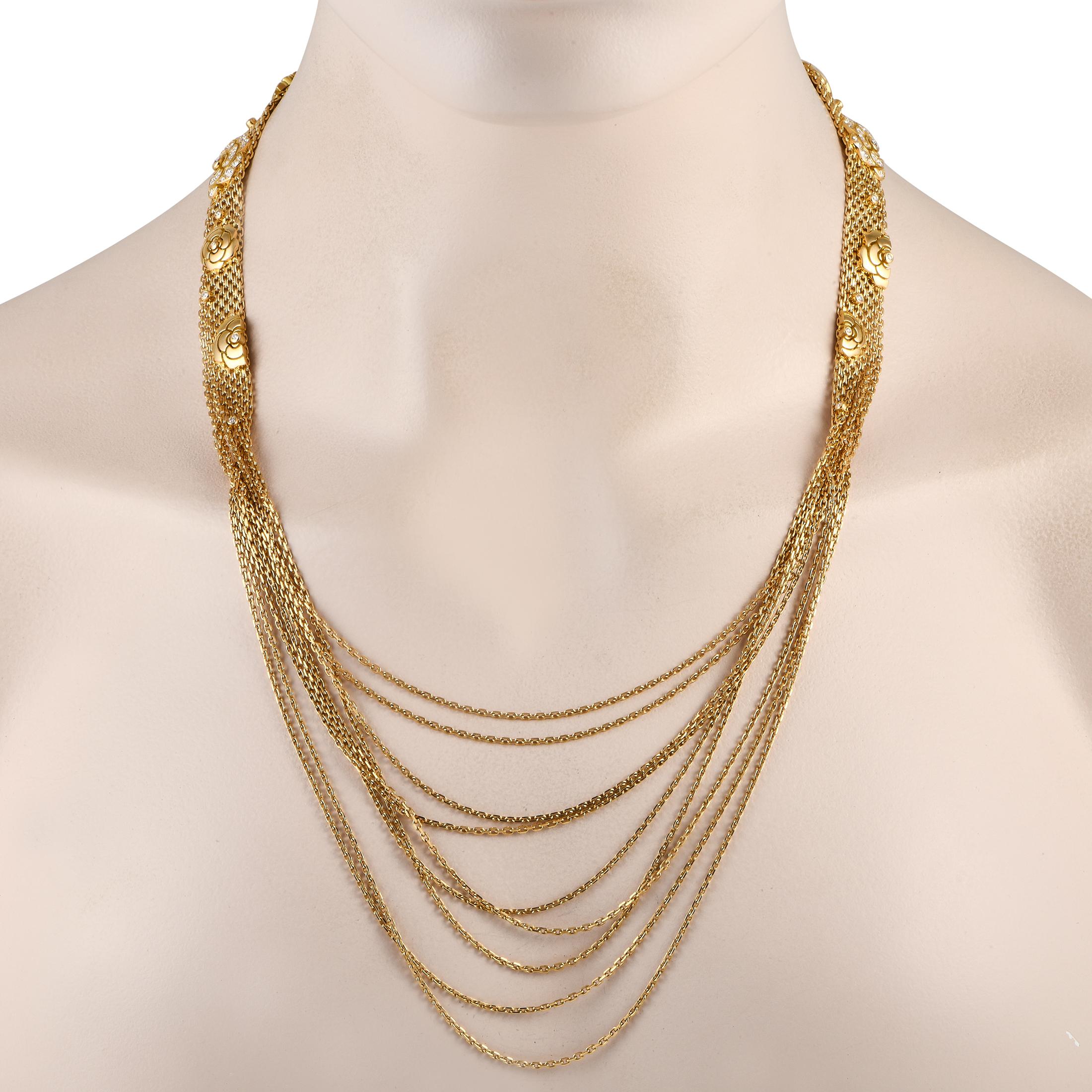 Round Cut Chanel Impression De Camila 18K Yellow Gold 1.0ct Diamond Necklace For Sale