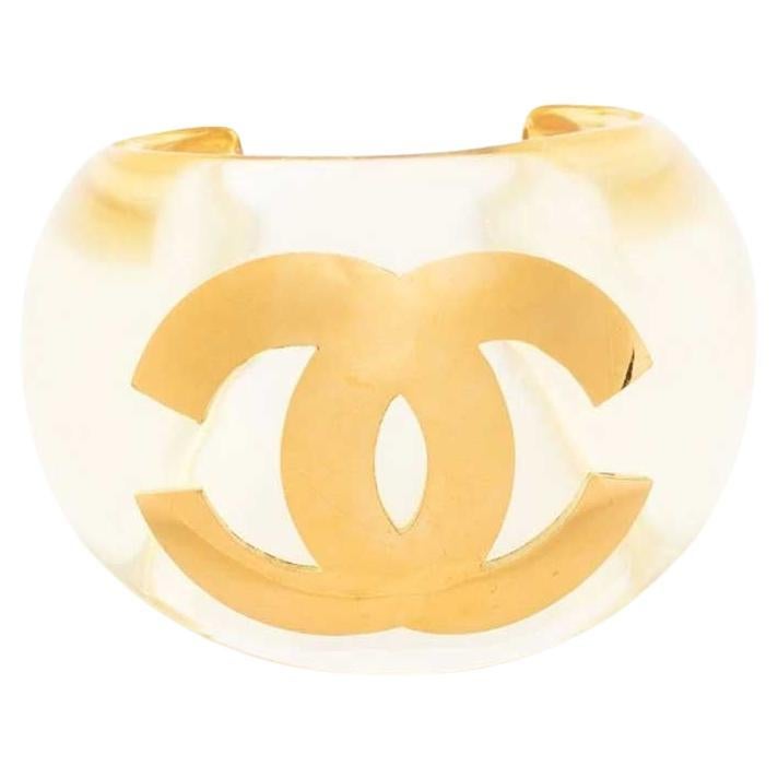 Chanel Impressive logo lucite vintage cuff c.1990 For Sale