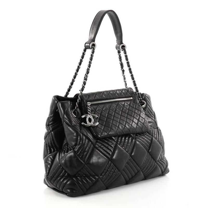 Black Chanel In and Out Flap Tote Quilted Lambskin Large
