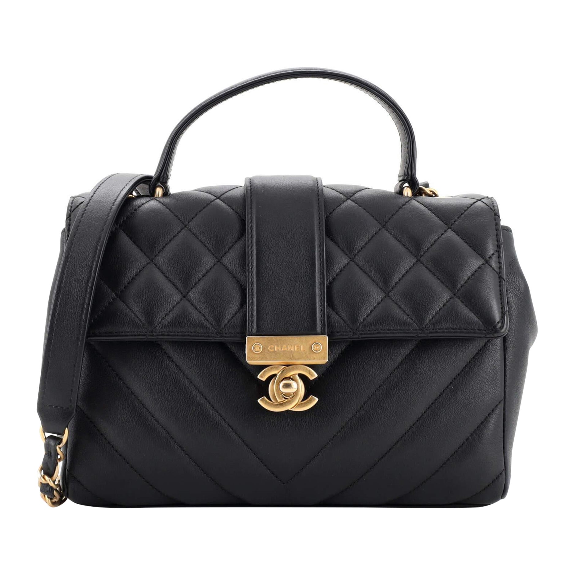 Chanel In The City Top Handle Flap Bag Mixed Quilt Calfskin Small