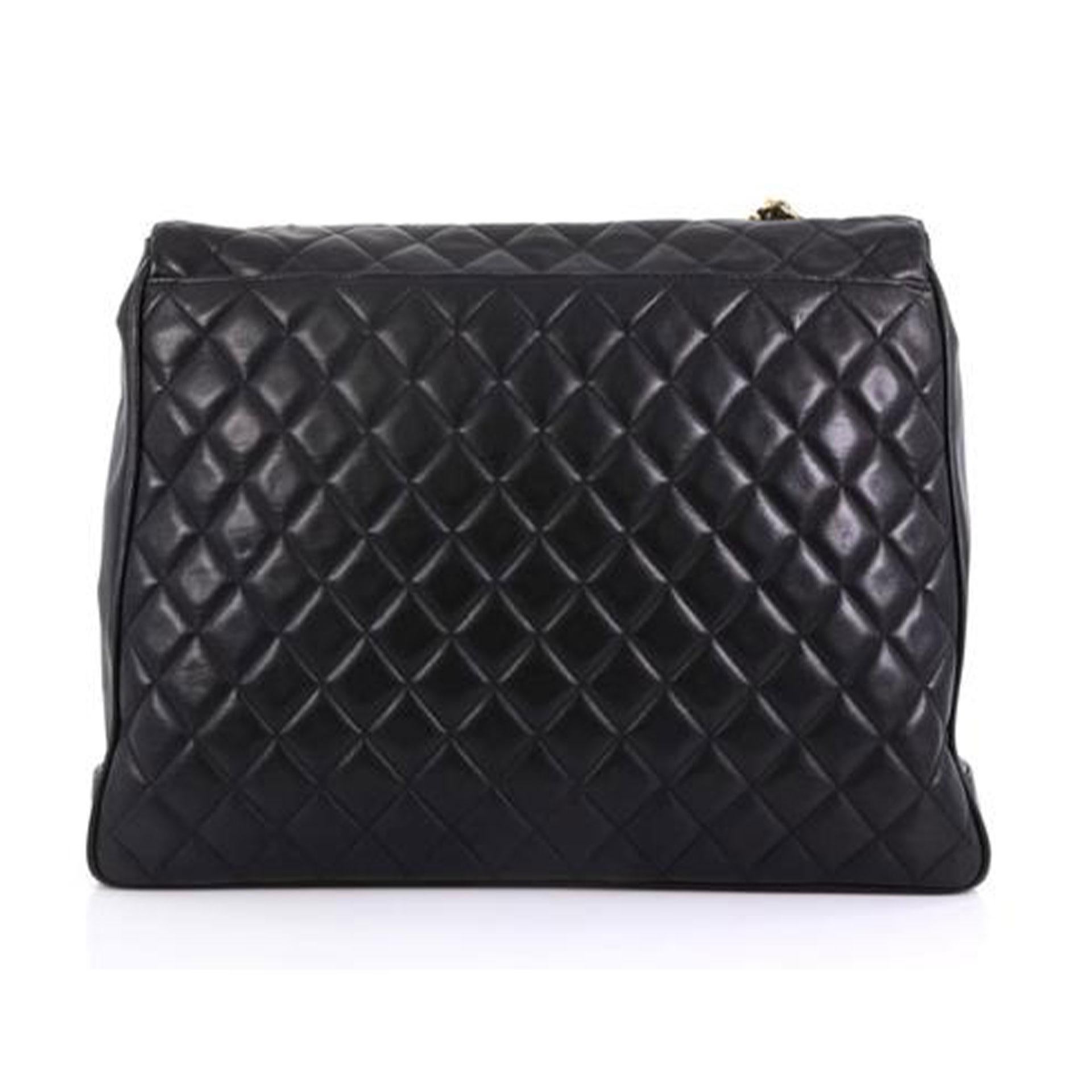 Noir Chanel In The Classic Flap Vintage Large Business Shoulder Briefcase Bag Black en vente