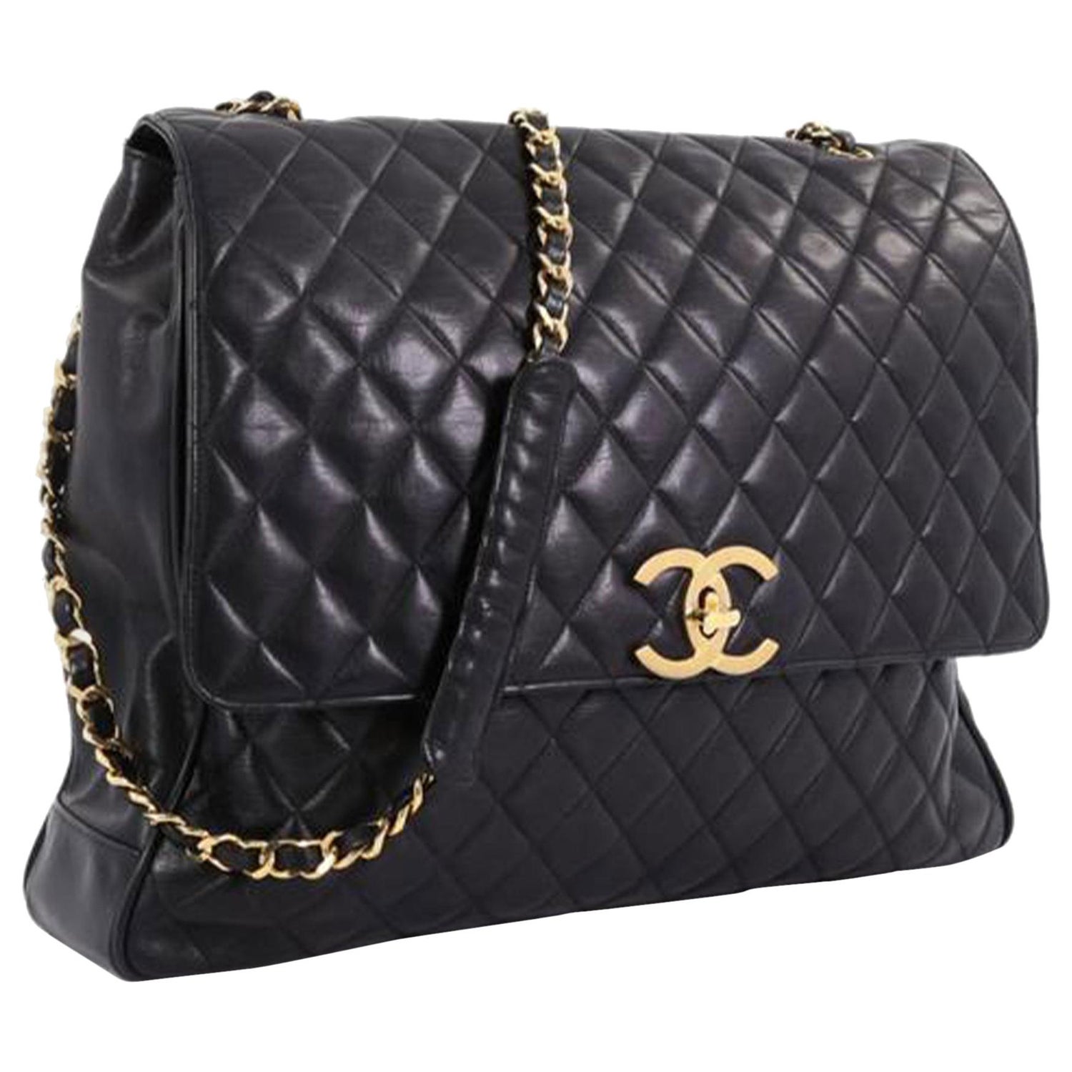 Chanel Vintage Rare Black Quilted Lambskin 2 Turnlock Small