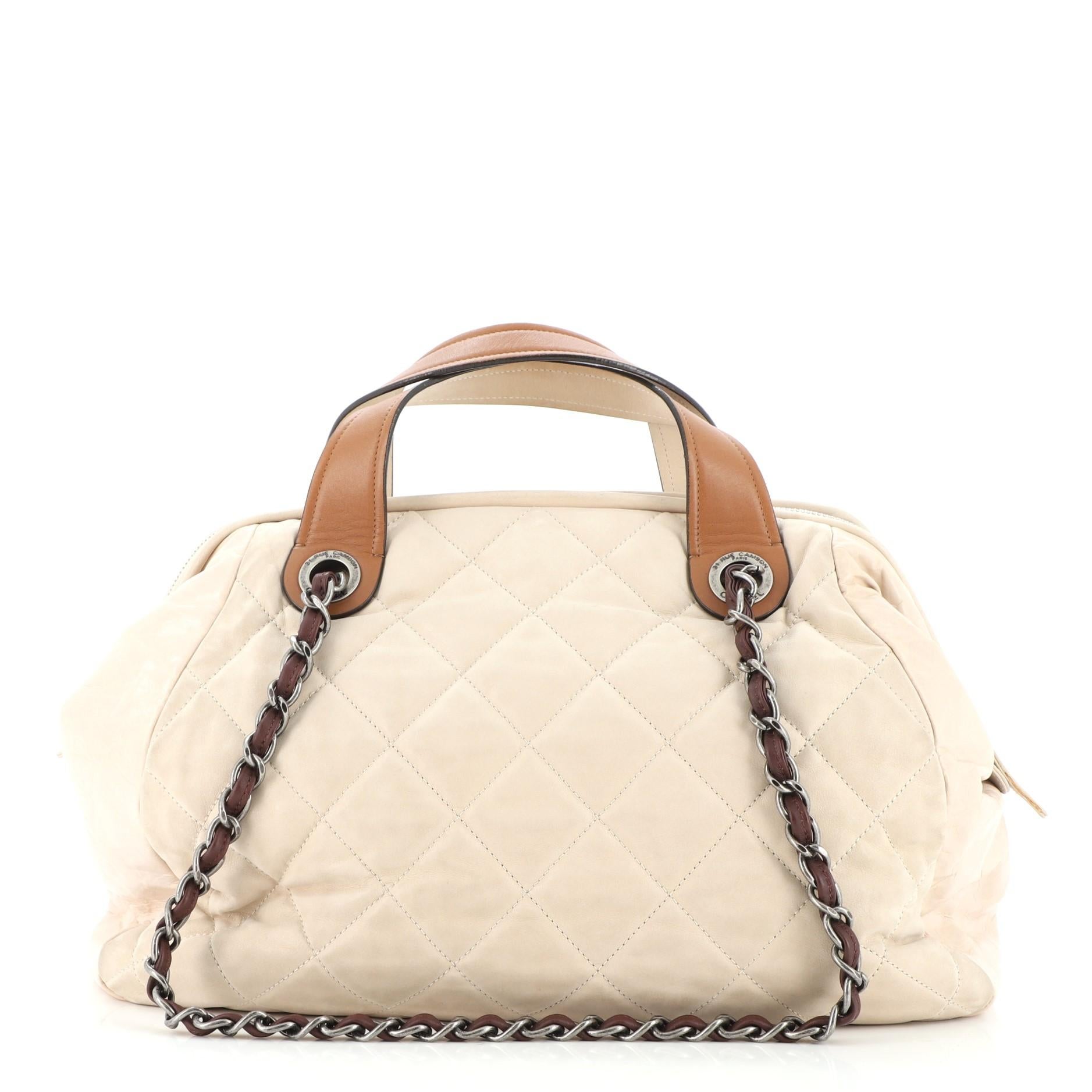 White Chanel In The Mix Bowler Bag Quilted Iridescent Calfskin