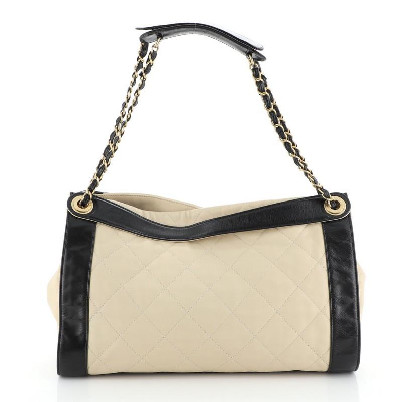 Beige Chanel In the Mix Charm Tote Quilted Leather Medium