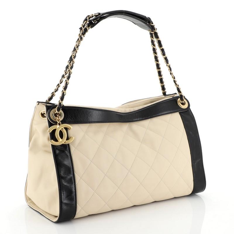 Beige Chanel In The Mix Charm Tote Quilted Leather Medium 