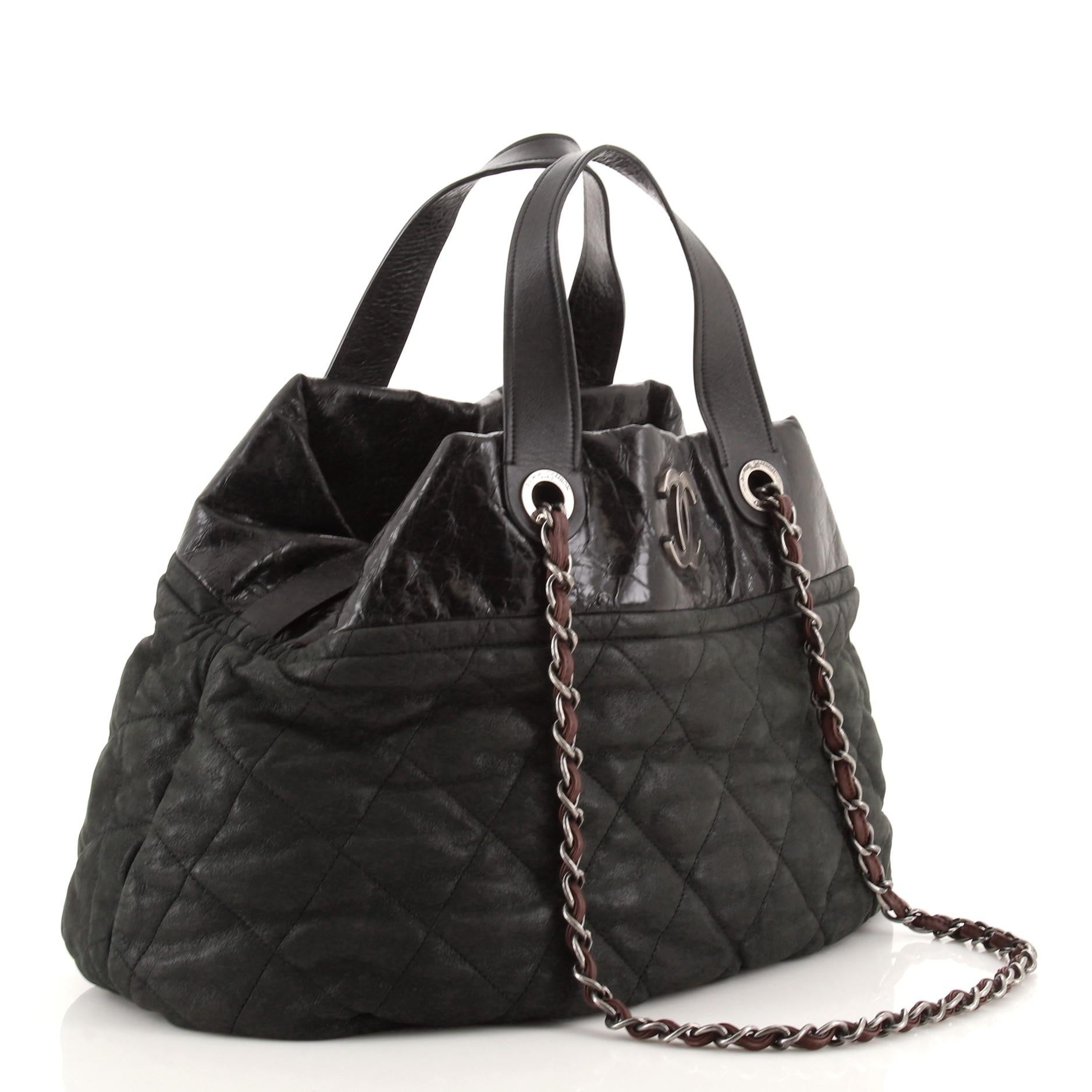 Black Chanel In The Mix Tote Quilted Iridescent Calfskin Medium