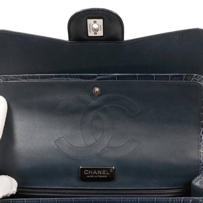 Chanel Indigo Blue Alligator Jumbo Classic Double Flap Bag For Sale 1