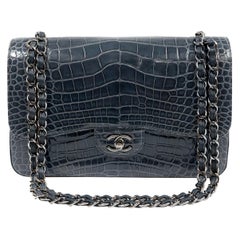 Chanel Indigo Blue Alligator Jumbo Classic Double Flap Bag