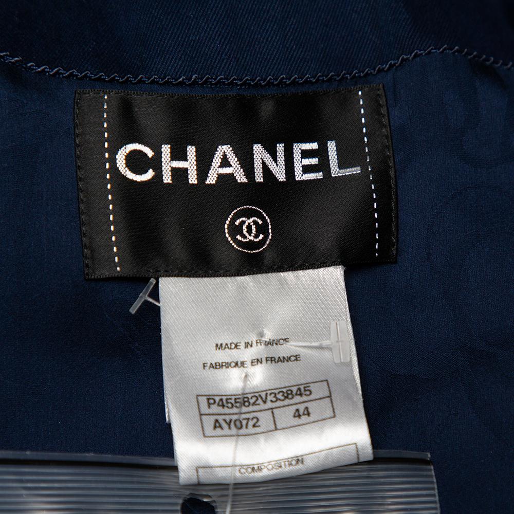 Chanel Indigo Blue Cotton Twill Double Breasted Trench Coat L In Excellent Condition In Dubai, Al Qouz 2