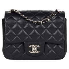 Used Chanel Indigo Quilted Washed Caviar Leather Square Mini Flap Bag