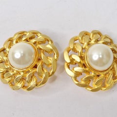 Chanel Inspired 1980s 14K Gold Plated Faux Pearl Earrings