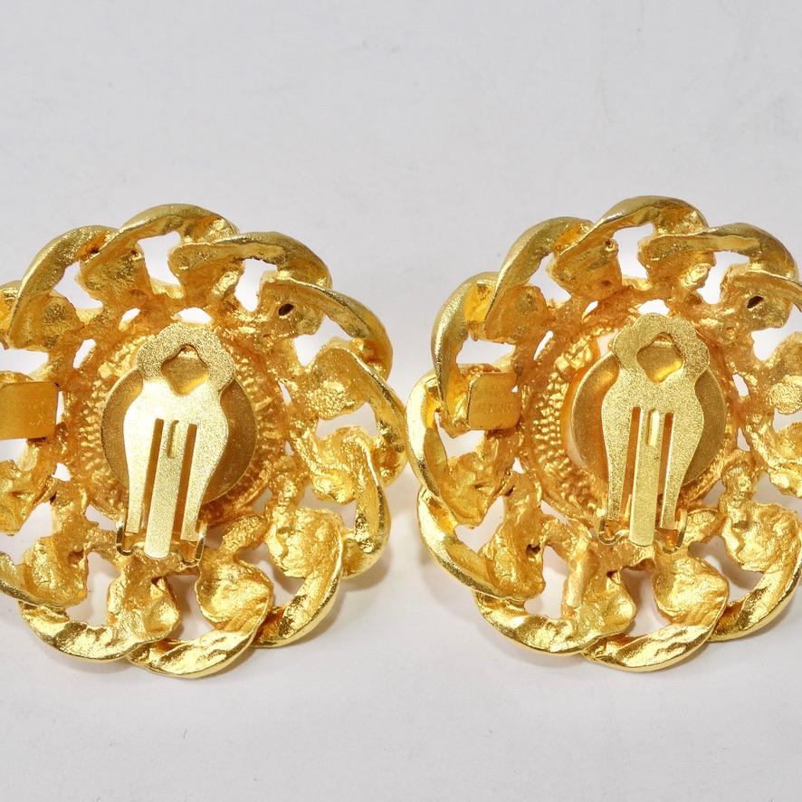 Women's or Men's Chanel Inspired 1980s 14K Gold Plated Faux Pearl Earrings For Sale