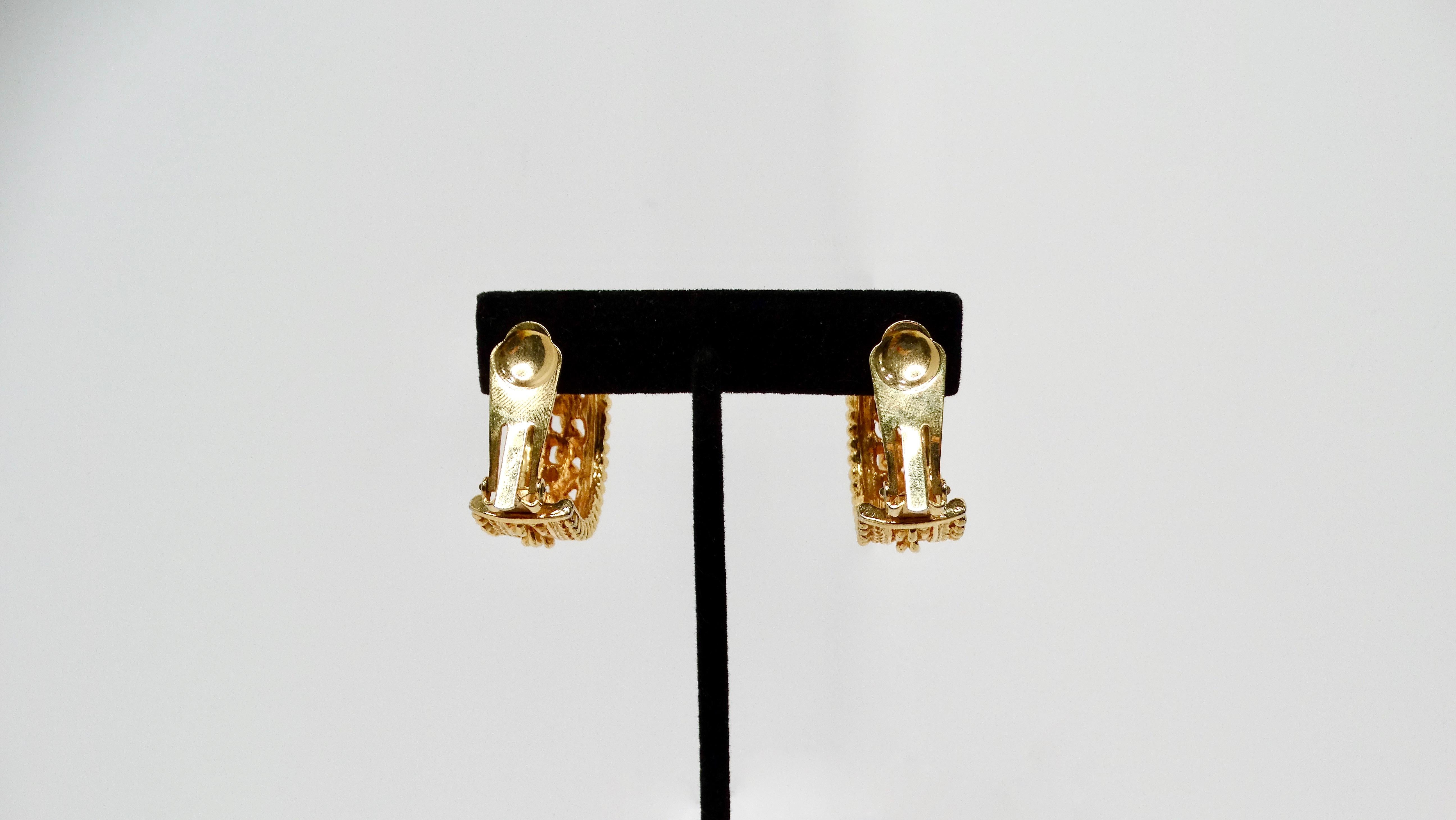 Women's Chanel Inspired Gold-Tone Braided Chain Detailed Clip-On Hoop Earrings For Sale