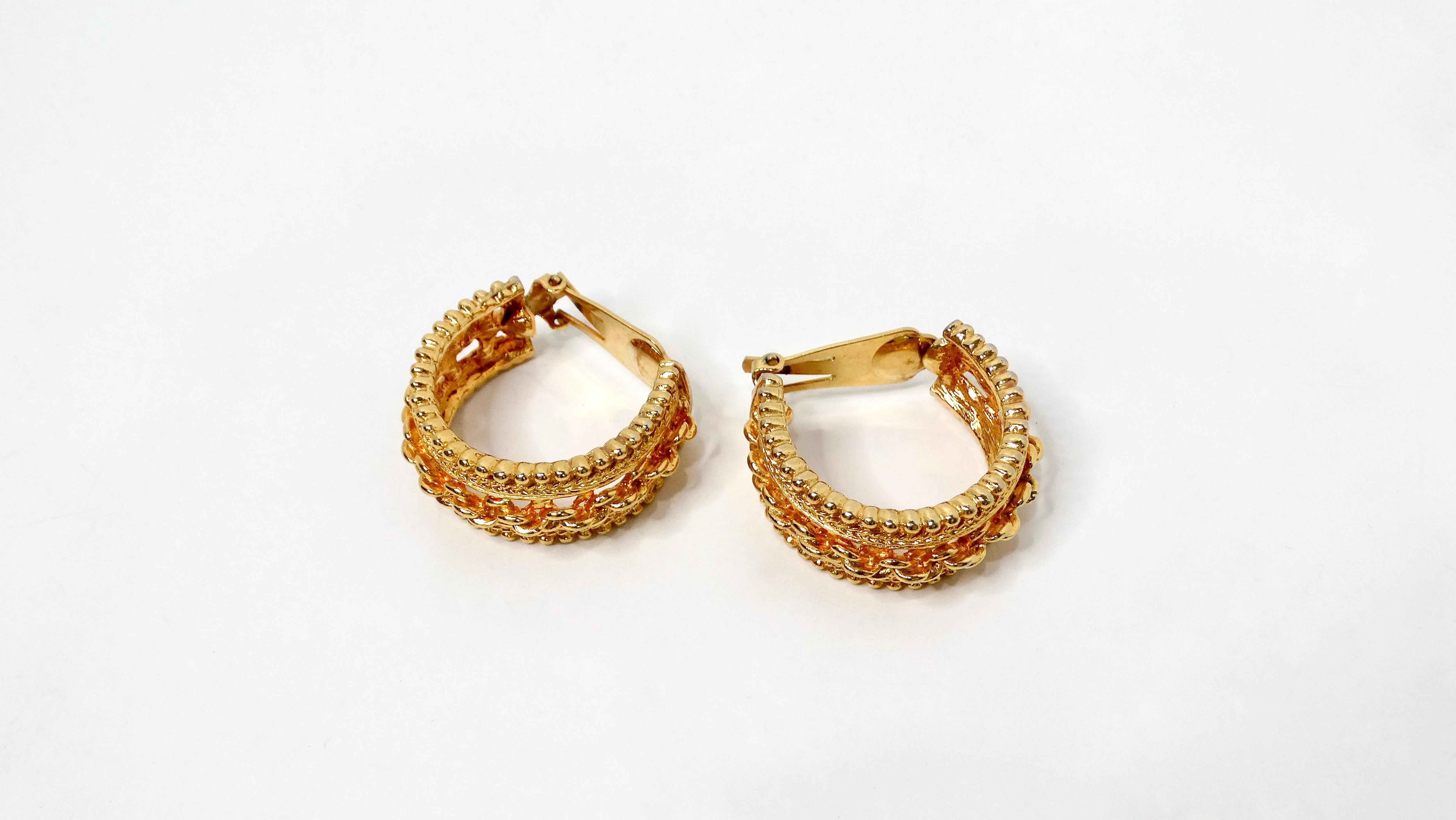 Chanel Inspired Gold-Tone Braided Chain Detailed Clip-On Hoop Earrings For Sale 1