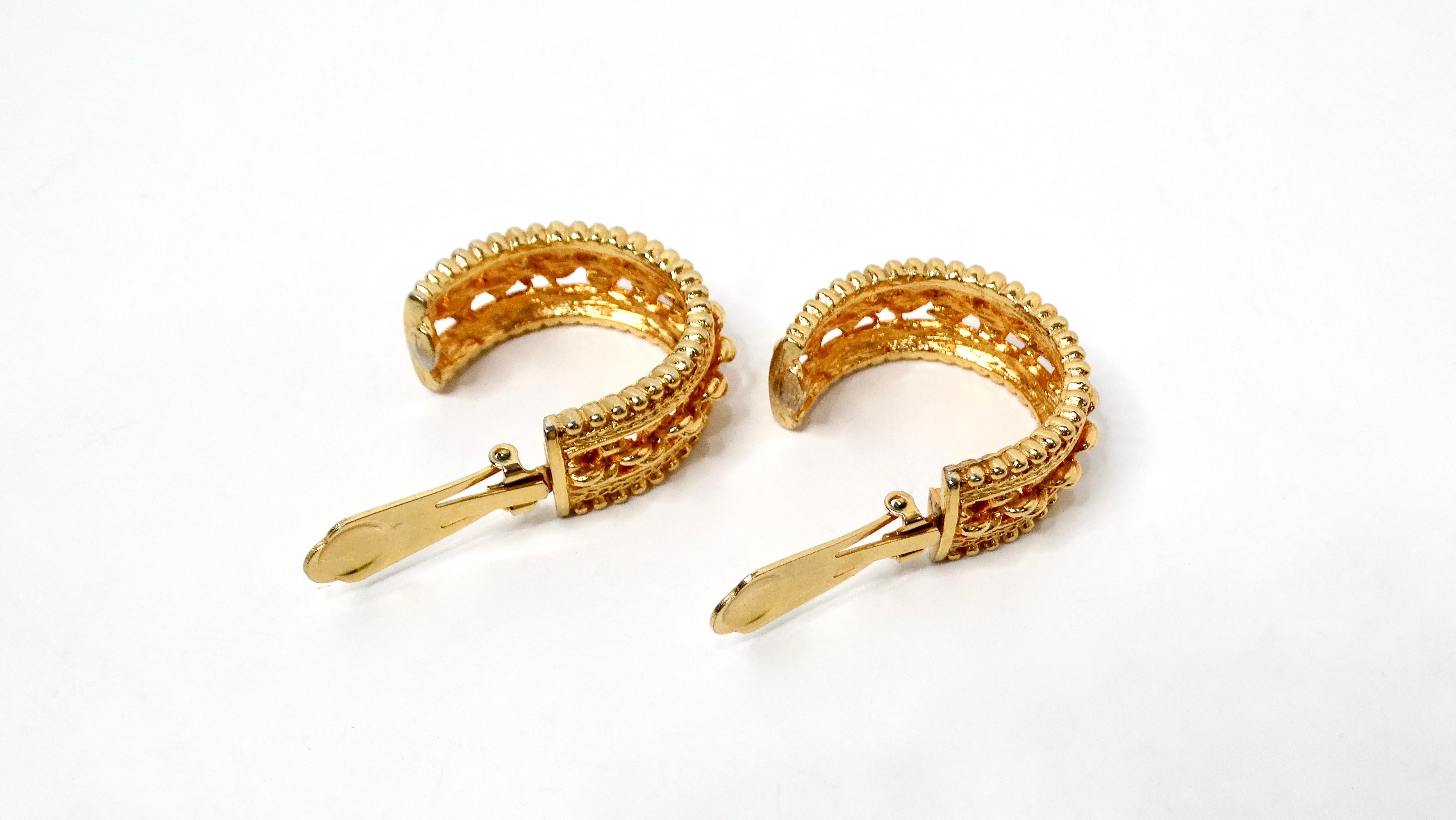 Chanel Inspired Gold-Tone Braided Chain Detailed Clip-On Hoop Earrings For Sale 2