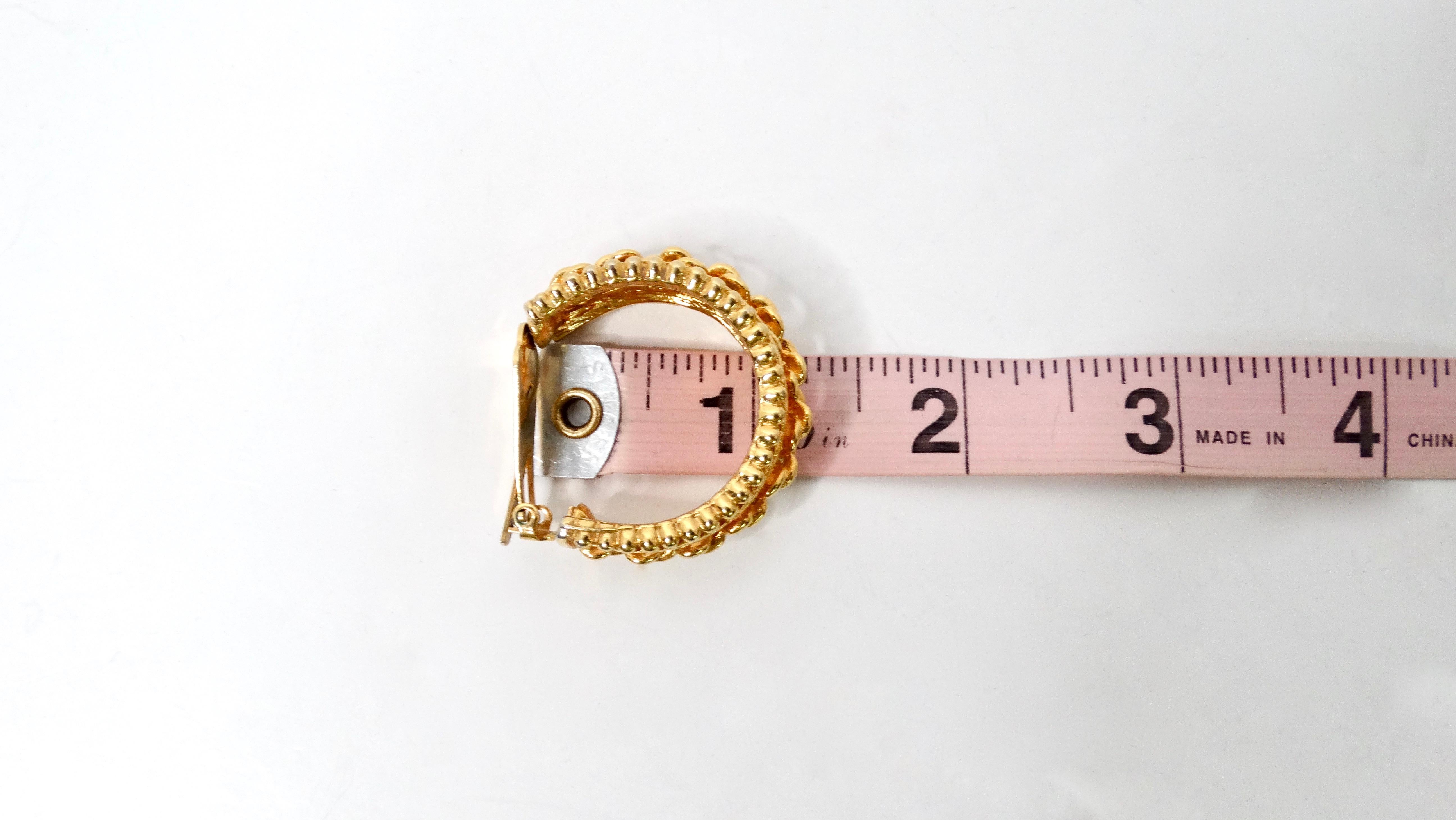 Chanel Inspired Gold-Tone Braided Chain Detailed Clip-On Hoop Earrings For Sale 3