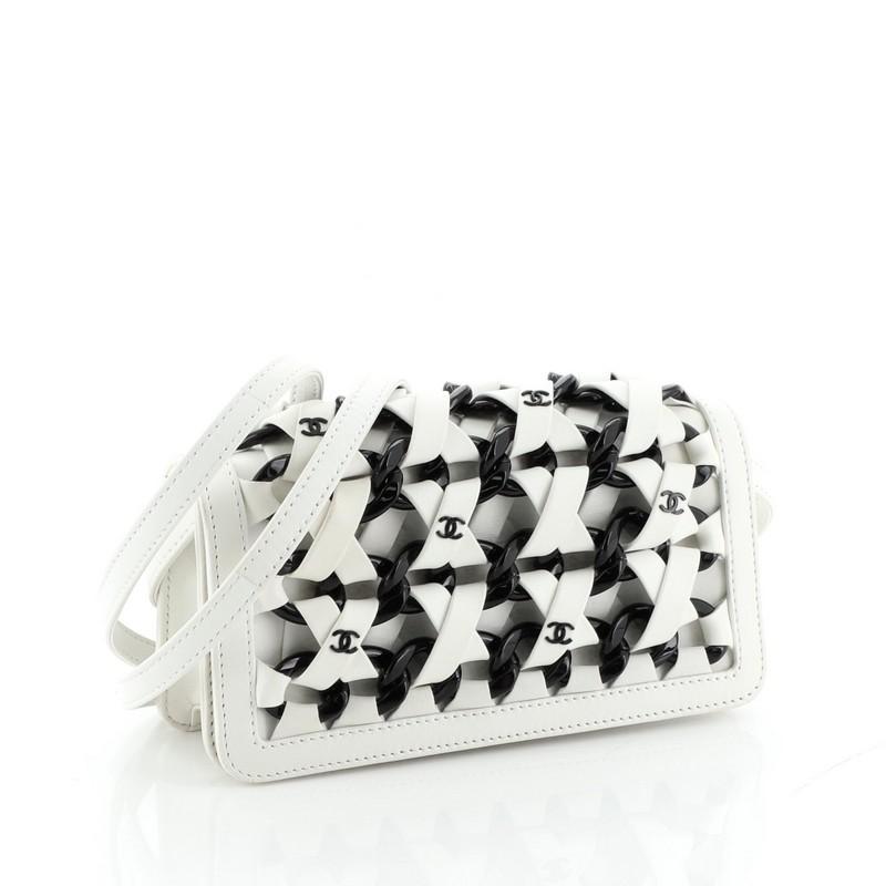 Gray Chanel Interlaced Chain Strap Clutch Braided Leather And Resin Mini