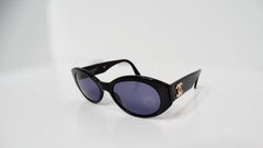 Chanel Interlocking CC Black Oval Frame Purple Tinted Sunglasses circa 1990s